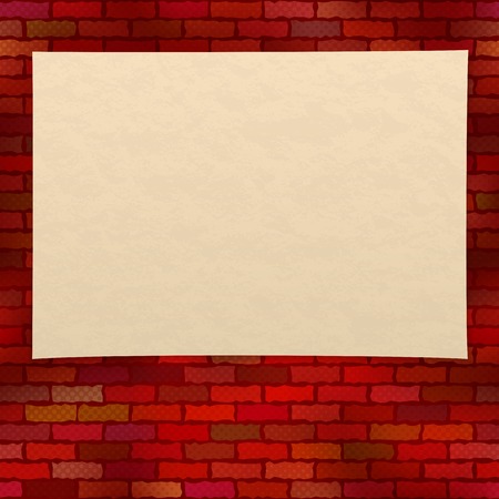 Sheet of old yellowed paper on a brick red grunge wall with half-tone effect, design background. Eps10, contains transparencies. Vectorのイラスト素材