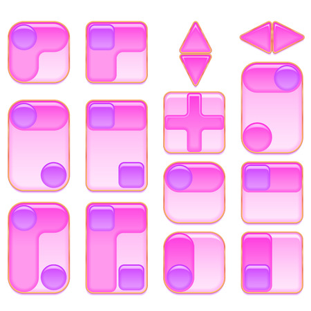 Set of Glass Pink and Lilac Buttons, Computer Icons of Different Forms for Web Design, Isolated on White Background. Vector Eps10, Contains Transparenciesのイラスト素材