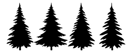 Christmas Trees Set, Black Pictogram Isolated on White Background, Winter Holiday Symbols. Vectorのイラスト素材