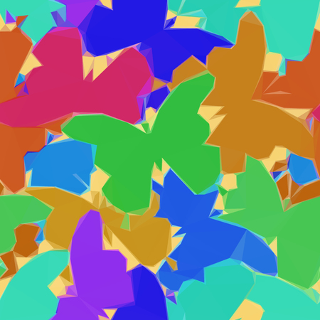 Background with Colorful Butterflies Silhouettes, Low Poly Pattern. Vectorのイラスト素材