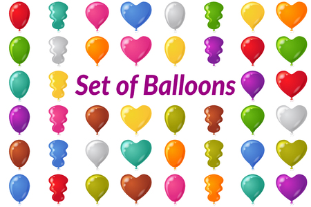 Set of Festive Balloons of Various Colors and Shapes, Isolated on White. Eps10, Contains Transparencies. Vectorのイラスト素材
