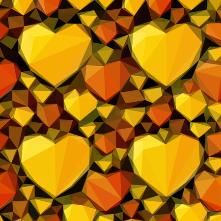 Abstract Background with Yellow and Orange Valentine Holiday Hearts, Polygonal Low Poly Design. Vectorのイラスト素材
