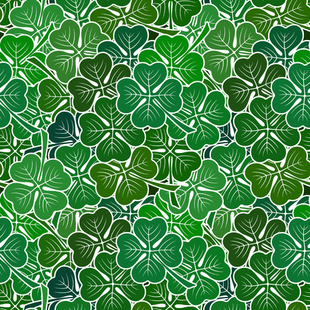 Seamless Background with Clover Leaves, Tile Pattern with Green Pictogram Plants. Vectorのイラスト素材