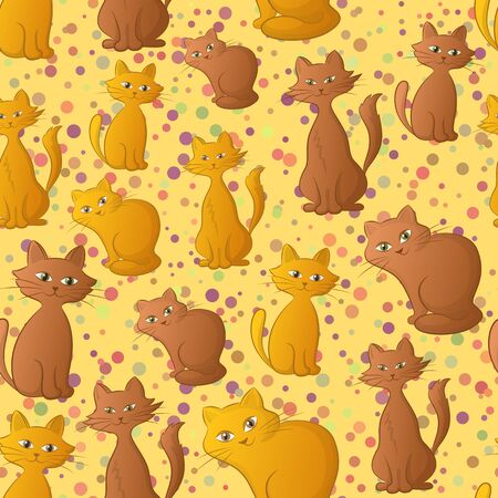 Cartoon illustrated of brown and red Cats and Confetti Seamless Background Tile Pattern for Your Design.のイラスト素材