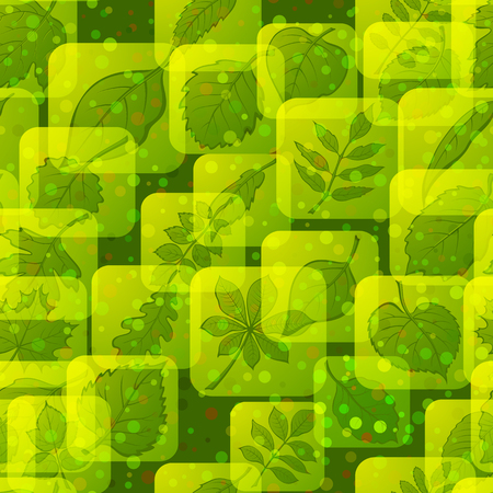 Seamless Background with Pictogram Leaves, Green Square Nature Icons of Various Plants, Trees and Shrubs, Tile Nature Pattern for Your Design. Eps10, Contains Transparencies. Vectorのイラスト素材