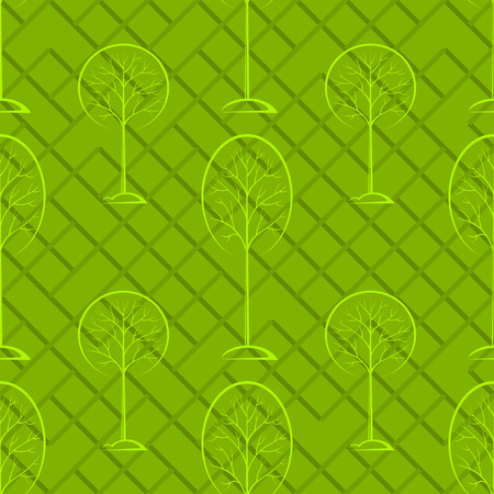 Seamless Background with Woodland Landscape, Forest, Trees Pictograms, Green Tile Pattern for Your Design. Vectorのイラスト素材