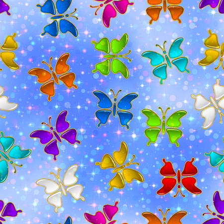 Seamless Holiday Background with Colorful Magic Butterflies, Tile Pattern for Your Design. Contains Transparencies. Vectorのイラスト素材