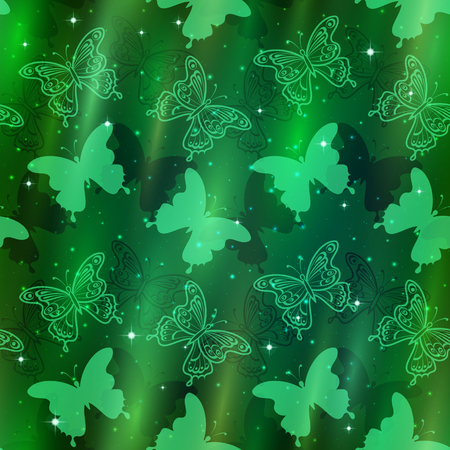 Seamless Holiday Background with Colorful Butterflies Contours and Silhouettes, Abstract Tile Pattern for Your Design. Eps10, Contains Transparencies. Vector.のイラスト素材