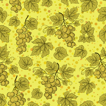 Seamless Background, Green Grape Bunches, Tile Pattern with Berries and Leaves.のイラスト素材
