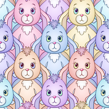 Seamless Background with Colorful Cartoon Rabbits, Bunnies, Tile Pattern with Cute Characters. Vectorのイラスト素材