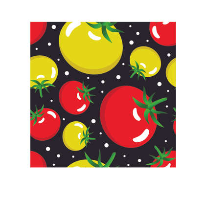 Tomato fruit whole red and yellow seamless pattern. Vector illustration.のイラスト素材