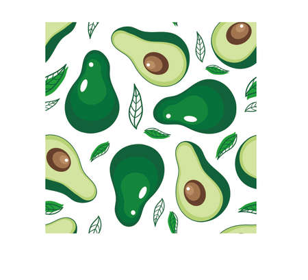 Avocado fruit whole and half seamless pattern. Vector illustration.のイラスト素材