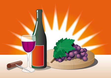 bottel of Italian wine on the tableのイラスト素材