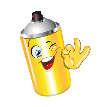 spray can cartoon character ok smiling bottle funnyの写真素材
