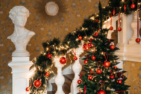 Christmas decorations. red balls on the christmas tree. High quality photoの写真素材