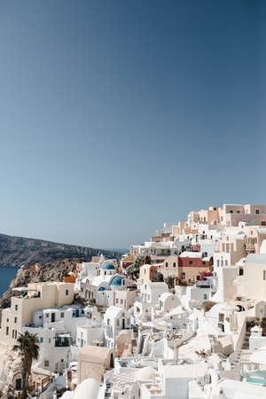 View of the characteristic village of Oia on the Greek island of Santorini in the Cyclades archipelago. High quality photoの写真素材