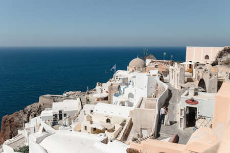 View of the characteristic village of Oia on the Greek island of Santorini in the Cyclades archipelago. High quality photoの写真素材