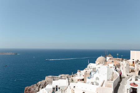 View of the characteristic village of Oia on the Greek island of Santorini in the Cyclades archipelago. High quality photoの写真素材