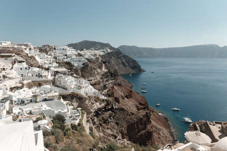 View of the characteristic village of Oia on the Greek island of Santorini in the Cyclades archipelago. High quality photoの写真素材