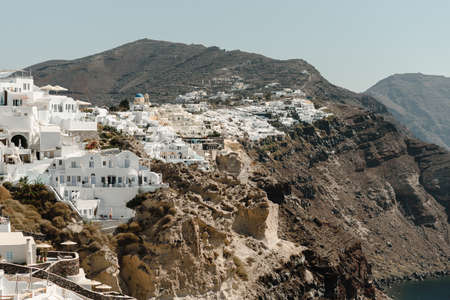 View of the characteristic village of Oia on the Greek island of Santorini in the Cyclades archipelago. High quality photoの写真素材