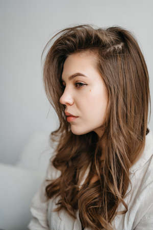 Close-Up Portrait Of Beautiful Young Woman With Healthy Clean Skin On A Face. High quality photoの写真素材