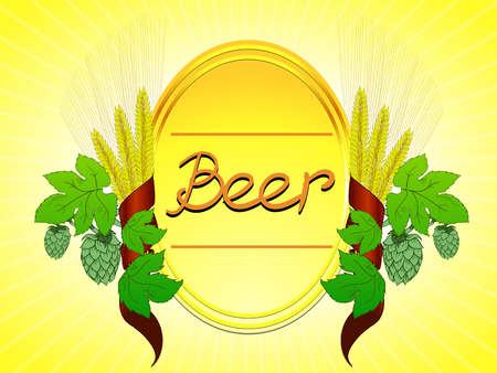 Beer label emblem with wheat and hopsのイラスト素材