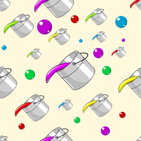 Paint color bucket hand drawn seamless pattern background vector illustrationのイラスト素材