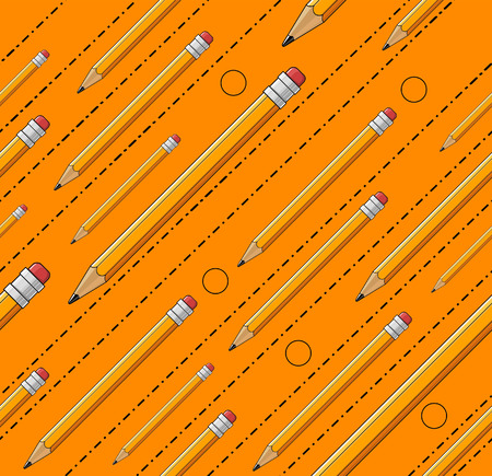 Yellow hand drawn seamless vector pattern with pencilsのイラスト素材