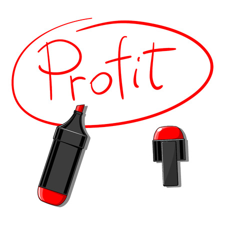 Profit doodle sign drawn by marker minimalistic vector illustration on white boardのイラスト素材
