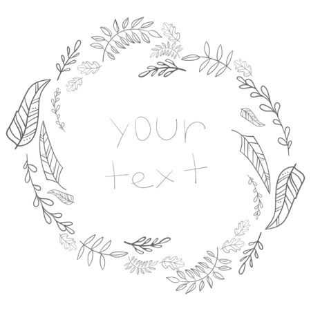 Outline grey frame leaves with text hand drawn doodle vector illustrationのイラスト素材