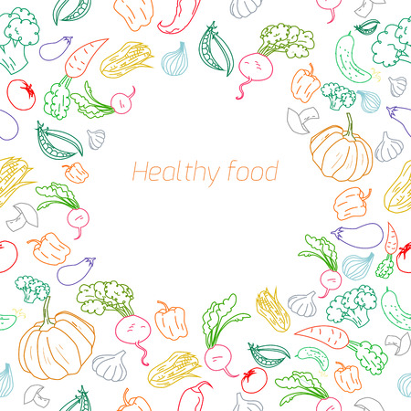 Text placeholder healthy color vegetables doodle hand drawn  backgroundのイラスト素材