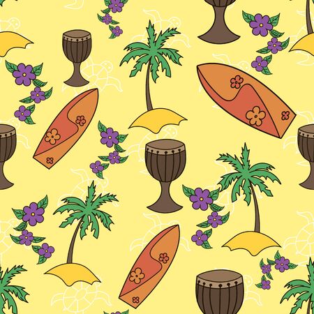 Hawaii cocktail seamless pattern doodle hand drawn yellow colorのイラスト素材