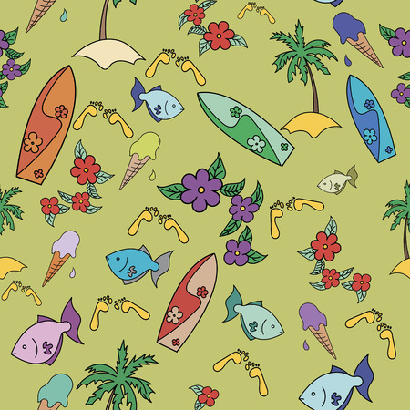Hawaii cocktail seamless pattern doodle hand drawn green colorのイラスト素材