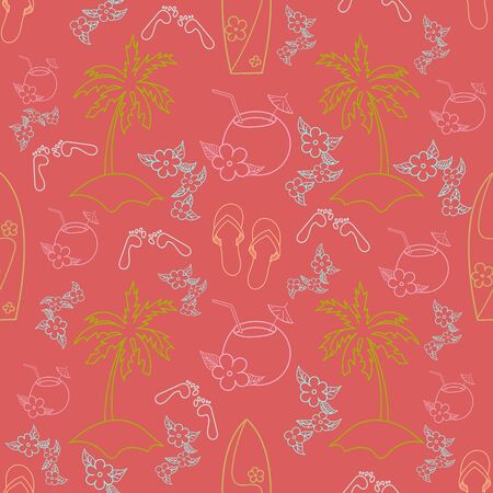 Hawaii cocktail seamless pattern doodle hand drawn beach red colorのイラスト素材