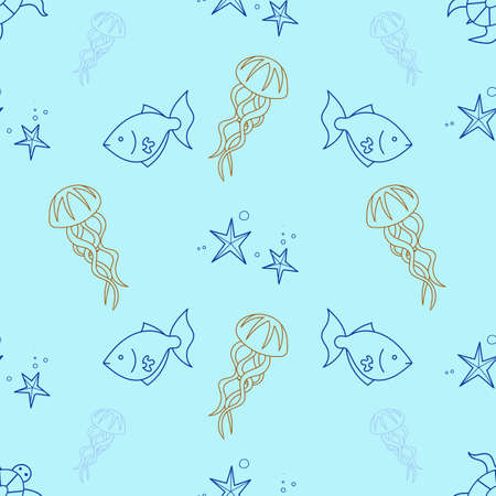 Underwater life doodle hand drawn seamless patternのイラスト素材