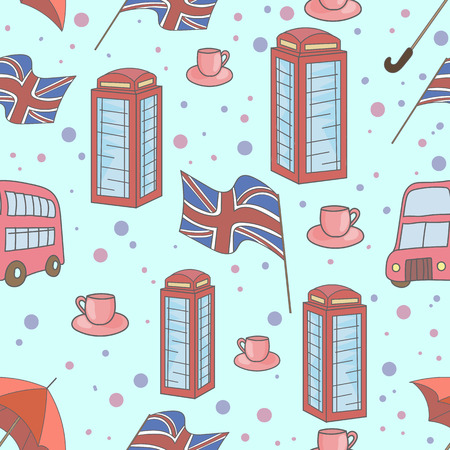 Great Britain symbols  doodle hand drawn seamless patternのイラスト素材