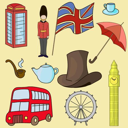 United kingdom of Great Britain doodle hand drawn symbolsのイラスト素材