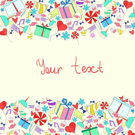 Invitation card birthday holiday doodle hand drawn vector illustrationのイラスト素材