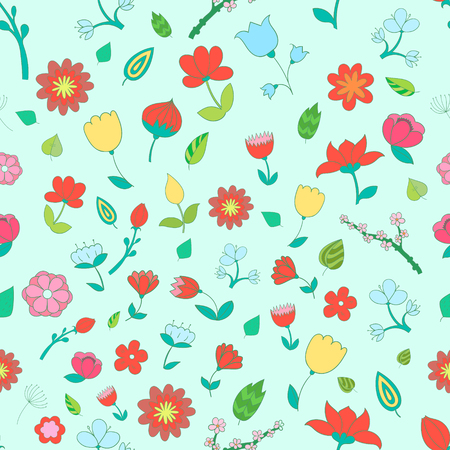 Seamless pattern color fowers doodle hand drawn vector illustrationのイラスト素材