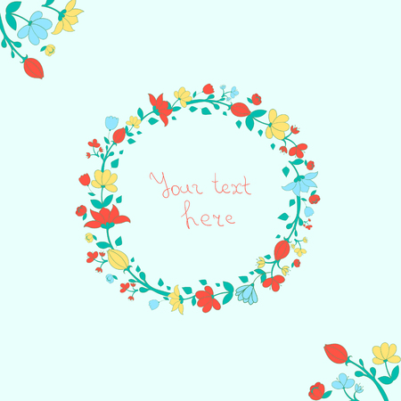 Wreath flowers doodle hand drawn vector illustrationのイラスト素材