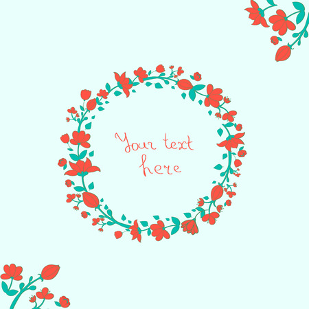 Wreath red flowers doodle hand drawn  vector illustrationのイラスト素材