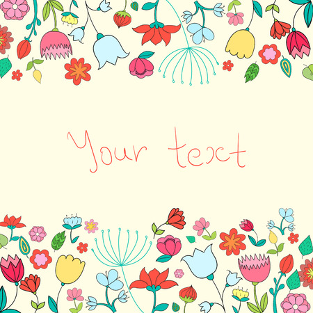 Placeholder card text flowers doodle hand drawn  vector illustrationのイラスト素材