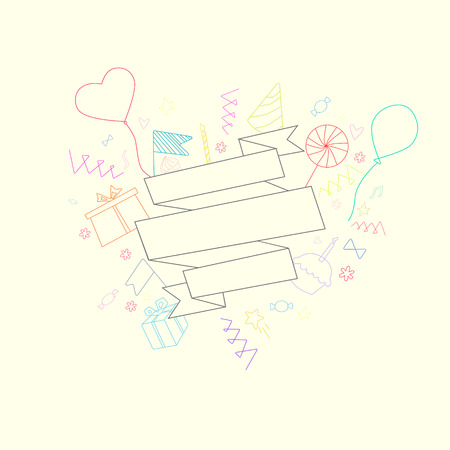 Ribbon heart frame for text placeholder doodle hand drawn vector illustrationのイラスト素材