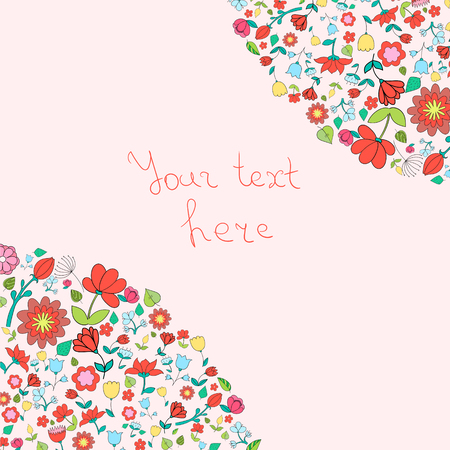 Flowers text placeholder corner doodle hand drawn vector illustrationのイラスト素材