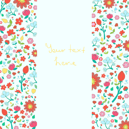 Flowers text placeholder both sides doodle hand drawn vector illustrationのイラスト素材