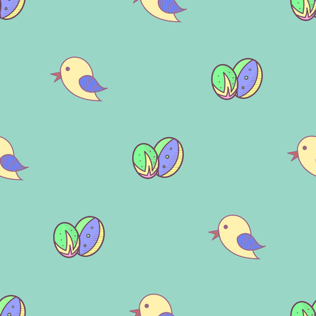 Bird Easter eggs seamless background doodle hand drawn vector illustrationのイラスト素材
