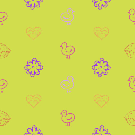 Bird Easter flower seamless background doodle hand drawn vector illustrationのイラスト素材
