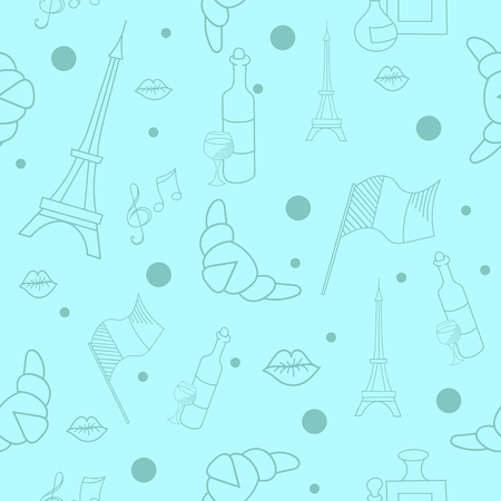 French symbols doodle hand drawn seamless patternのイラスト素材