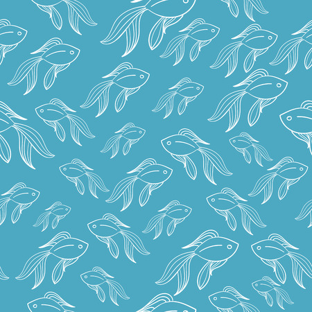 Seamless blue fish pattern doodle hand drawn vector illustrationのイラスト素材