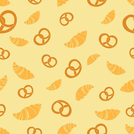 Croissant pretzel seamless pattern doodle hand drawn vector illustrationのイラスト素材